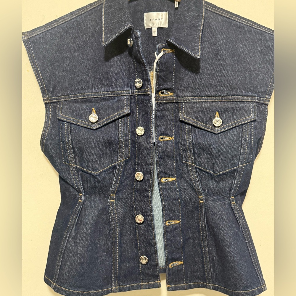Frame Denim Dark Blue Sleeveless Jacket